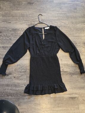 Smocked Black Mini Dress with Ruffle Hem